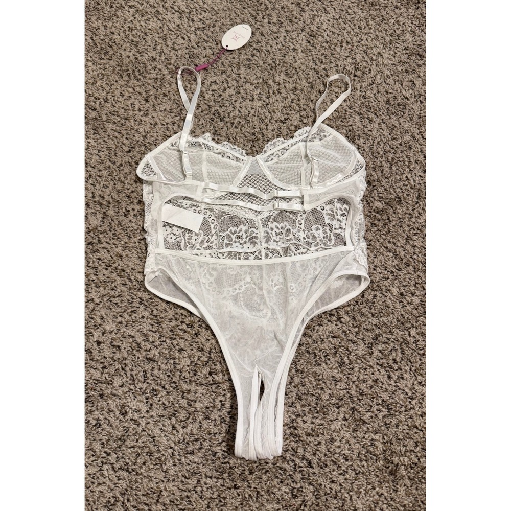Avidlove White Lace Bodysuit Lingerie Sheer Mesh Thong Teddy NWT Small - Picture 2 of 2